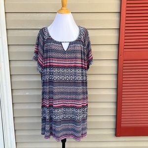 Avenue womens red,white&blue capped sleeve knit top